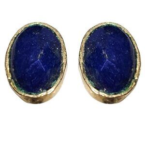 Elegant Blue Gem Gold Tone Oval Stud Earrings Retro Minimalist Fashion Jewelry